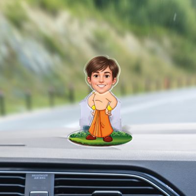 Personalized Cartoon Theme Funny Face Caricature Birthday Return Gift for Kids, Girls & Boys Solar Powered Moving Head for Car Dashboard & Table Decor (Chhota Bheem)